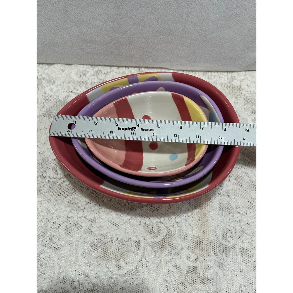 Blossoms Blooms‎ Egg Shaped Nesting Bowls Set Ceramic Easter Spring Decor